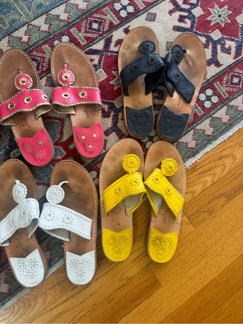 Lot: Jack Rogers  Leather Slide Sandals - Embellished Medallions